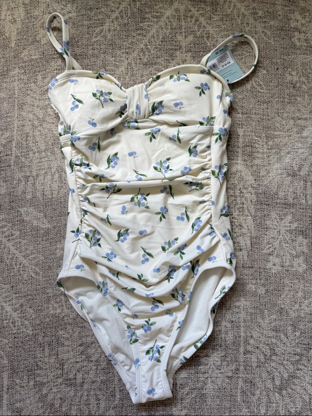 NWT Shade and shore Cream One-Piece Swimsuit with Blue Floral Print XS